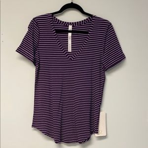 NWT Lululemon Love Tee 2 Purple Stripe Size 4